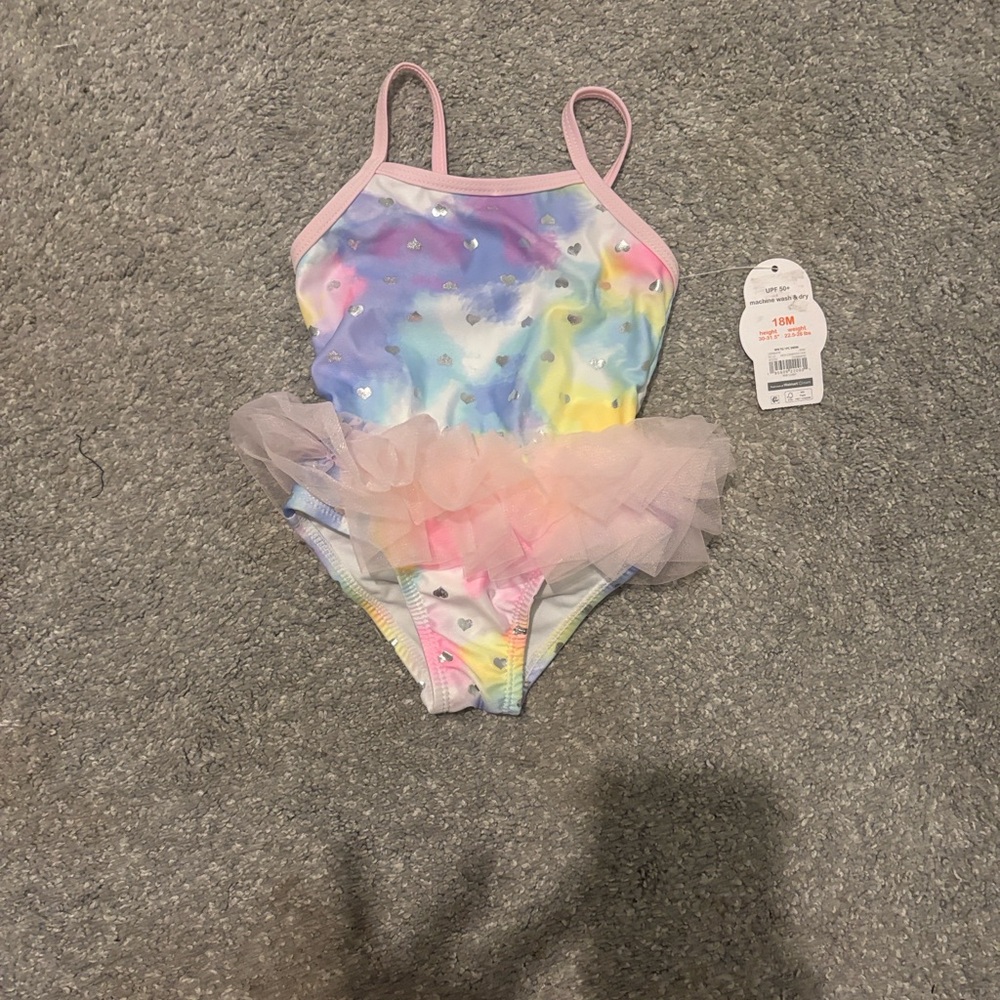 Wonder Nation Heart-Patterned Swimsuit with Tulle
